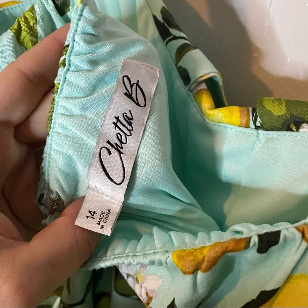 Chetta B Lemon Print Midi Dress - Green and Yellow - Picture 7 of 8